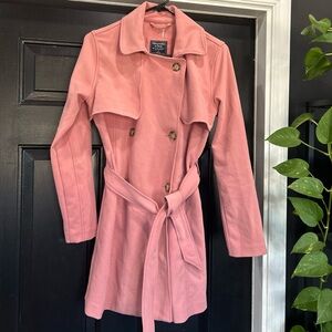 Abercrombie & Fitch Dusty Pink Double-Breasted Trench Coat with Belt